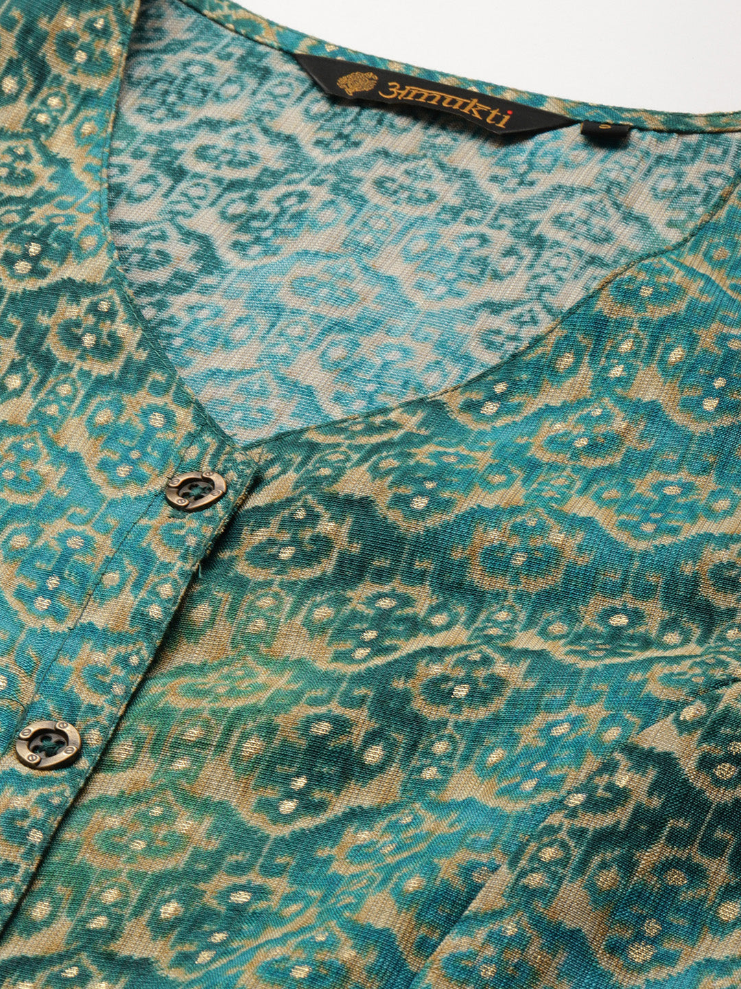 Green Geometric Printed V-Neck Kurta