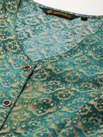 Green Geometric Printed V-Neck Kurta