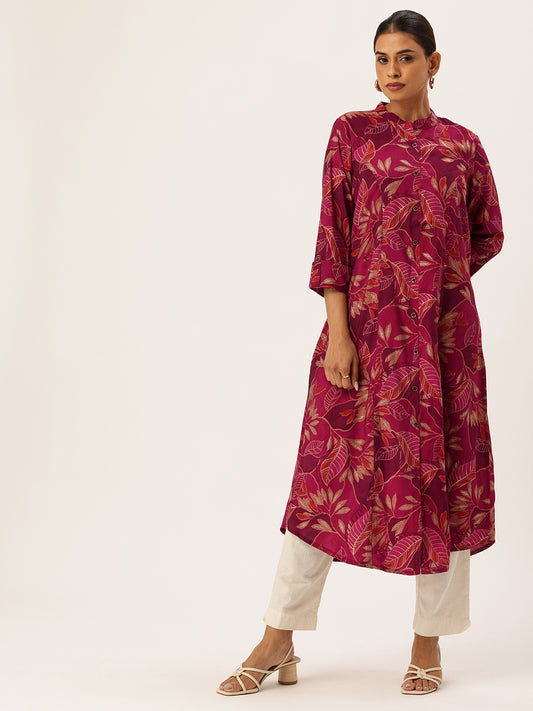 Maroon Floral Printed Kurta