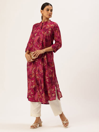 Maroon Floral Printed Kurta