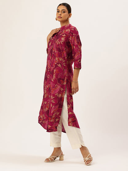 Maroon Floral Printed Kurta