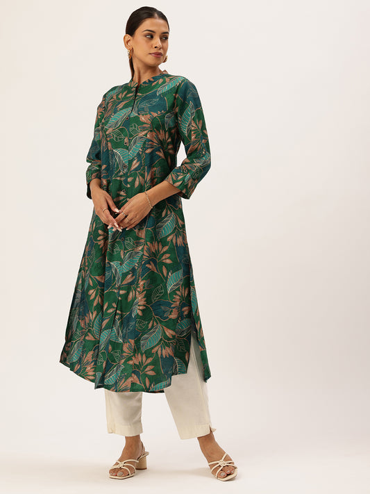 Green Floral Printed Kurta