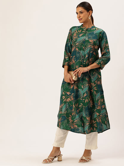 Green Floral Printed Kurta