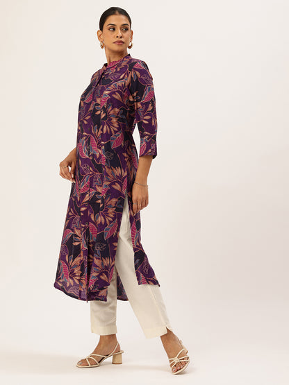 Purple Floral Printed Kurta