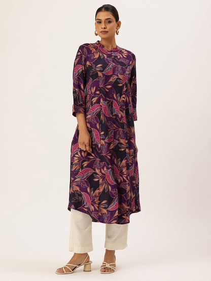 Purple Floral Printed Kurta