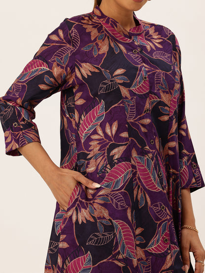 Purple Floral Printed Kurta