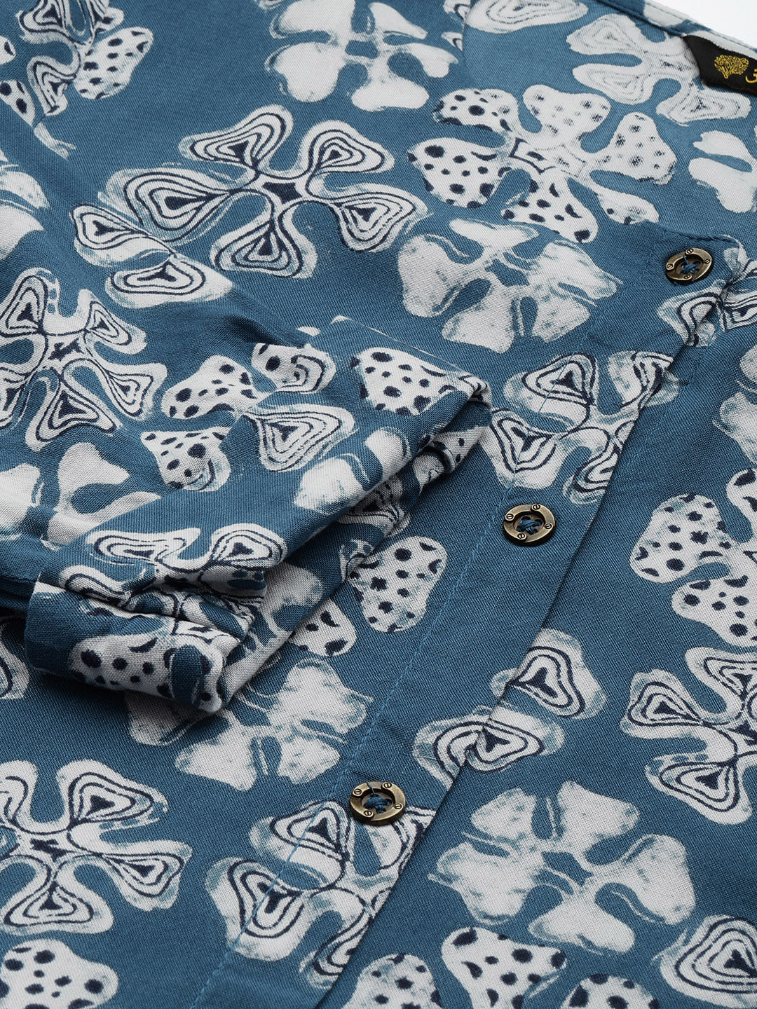 Blue Floral Printed Mandarin Collar Kurta