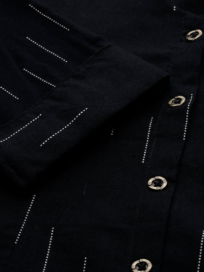 Black Printed Linen Kurta