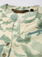 White Leaf Printed Mandarin Collar Tunic