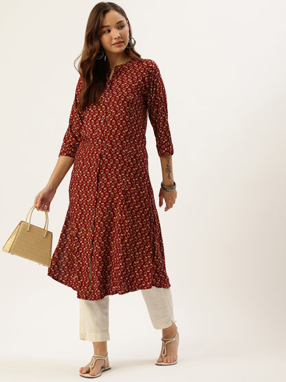 Maroon Floral Printed Kurta