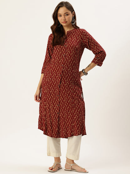 Maroon Floral Printed Kurta