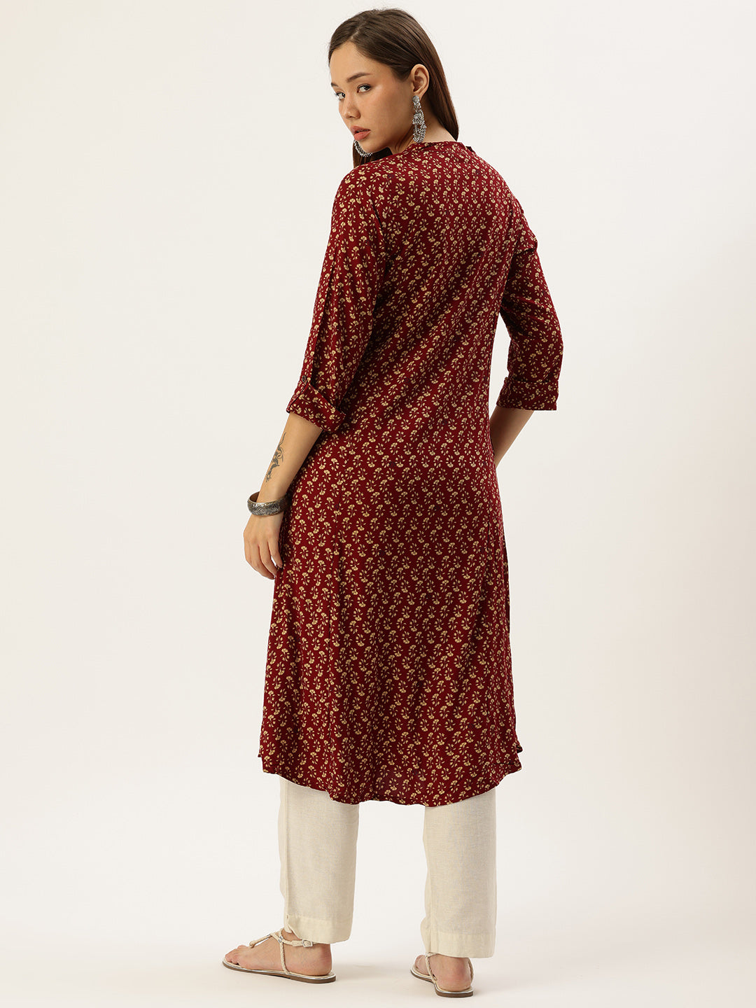 Maroon Floral Printed Kurta
