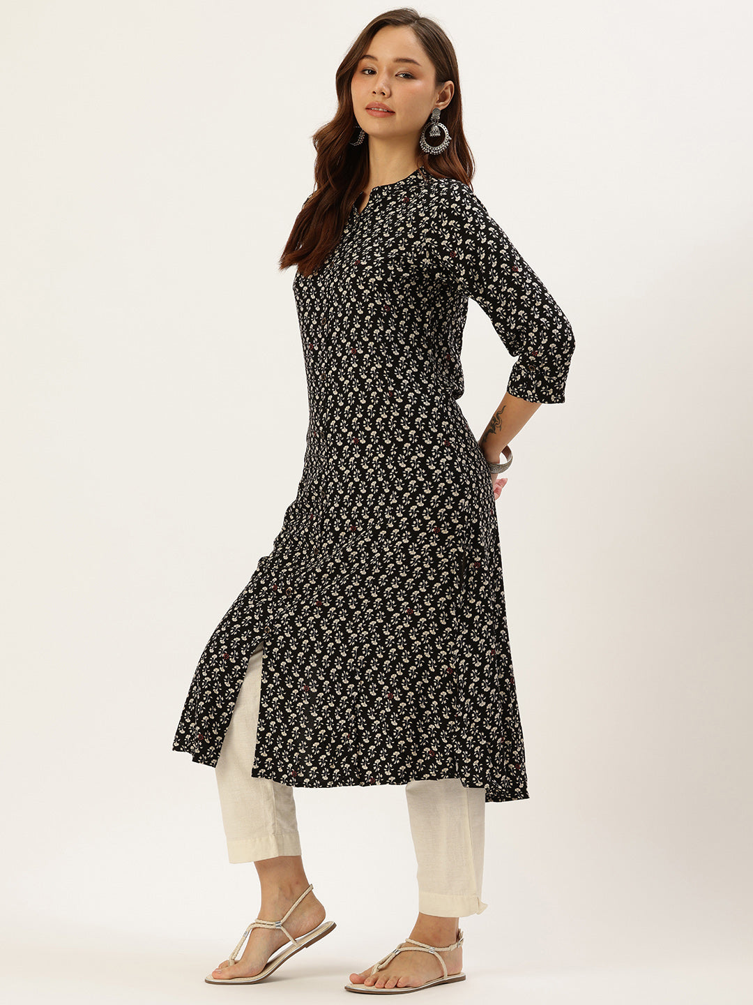 Black Floral Printed Kurta