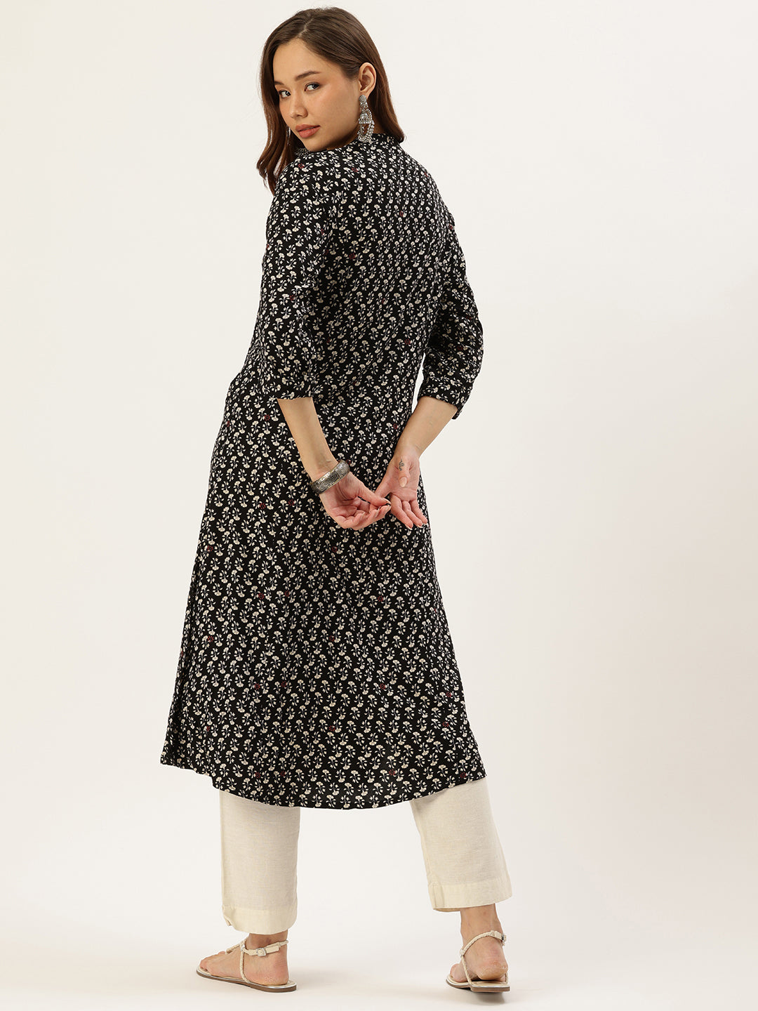 Black Floral Printed Kurta