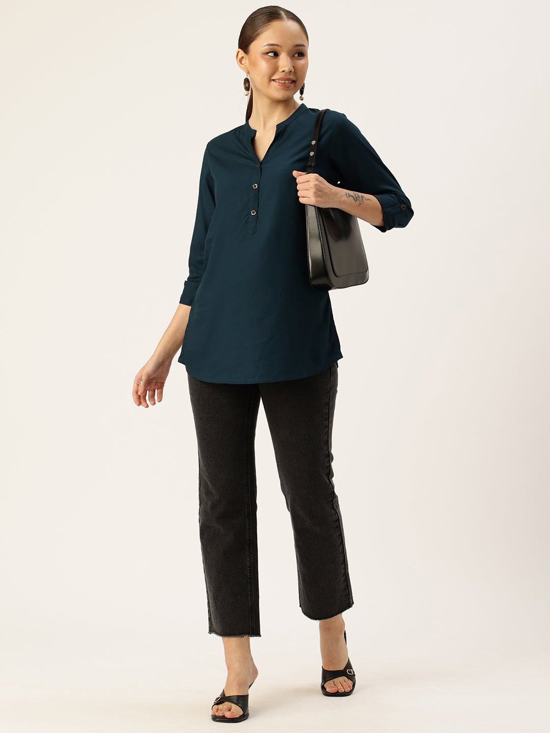 Blue Mandarin Collar Tunic