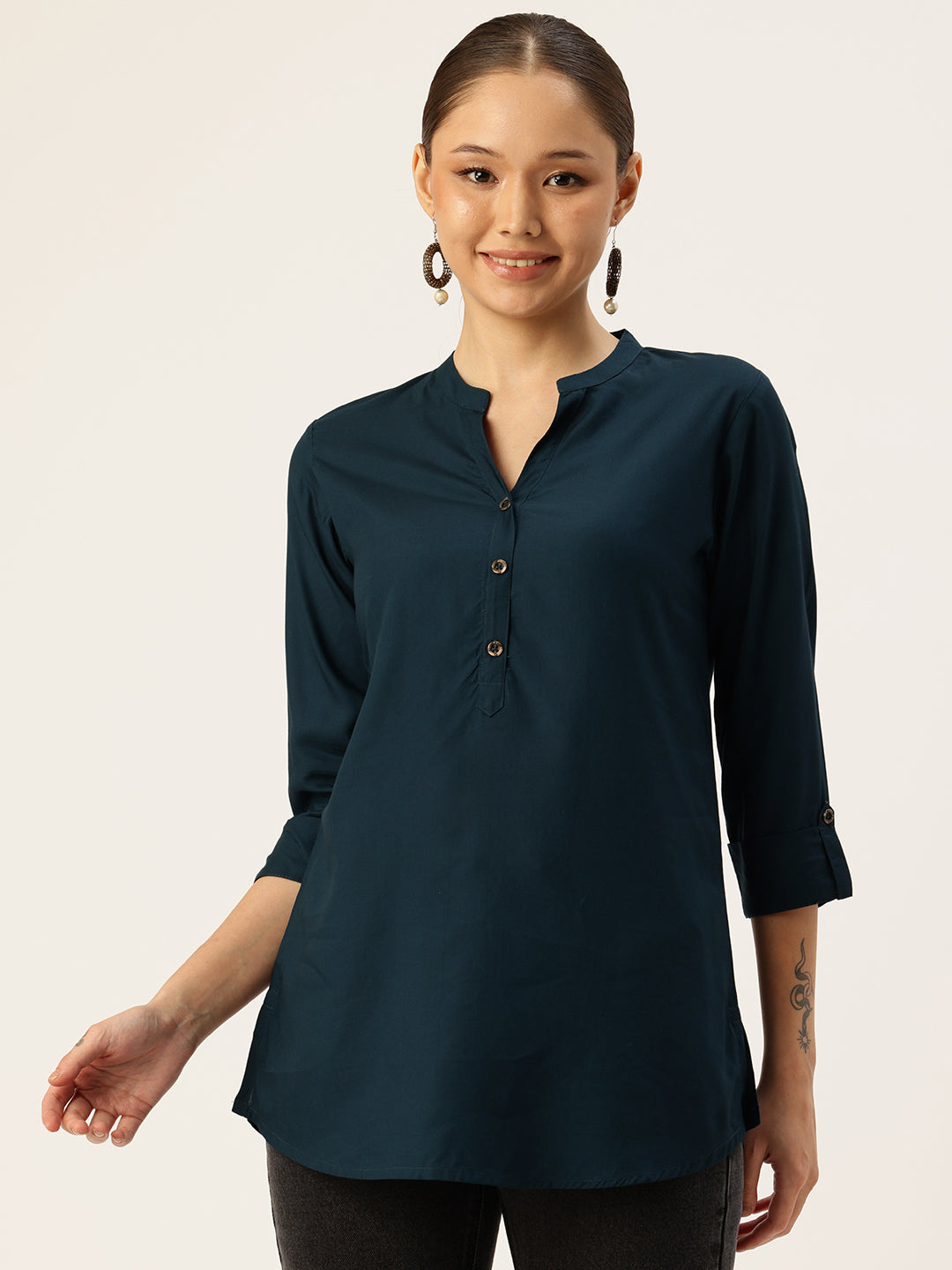 Blue Mandarin Collar Tunic