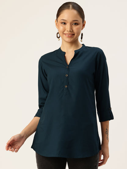 Blue Mandarin Collar Tunic