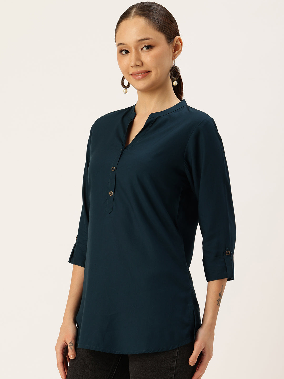 Blue Mandarin Collar Tunic