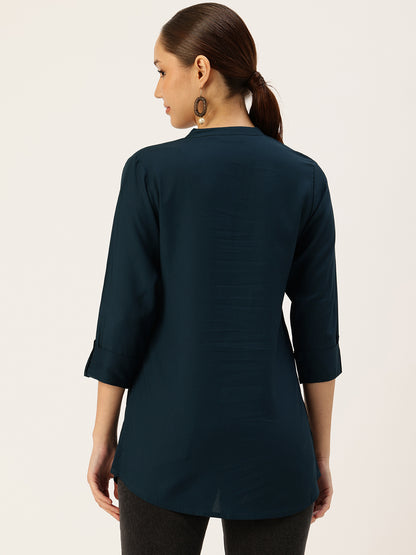 Blue Mandarin Collar Tunic
