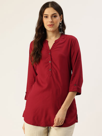 Red Mandarin Collar Tunic