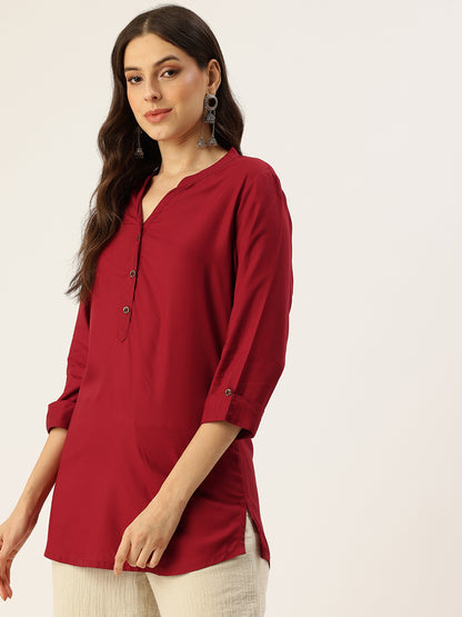 Red Mandarin Collar Tunic