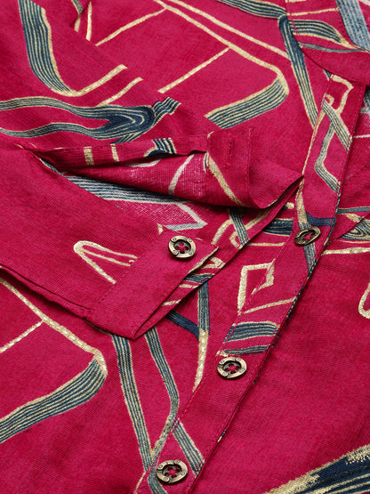 Fuchsia Abstract Printed Kurta