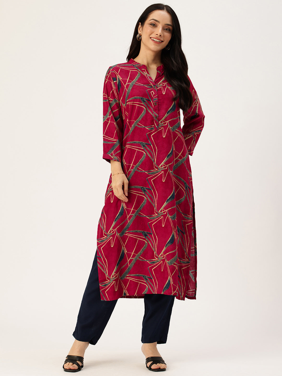 Fuchsia Abstract Printed Kurta