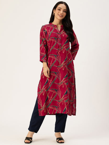 Fuchsia Abstract Printed Kurta