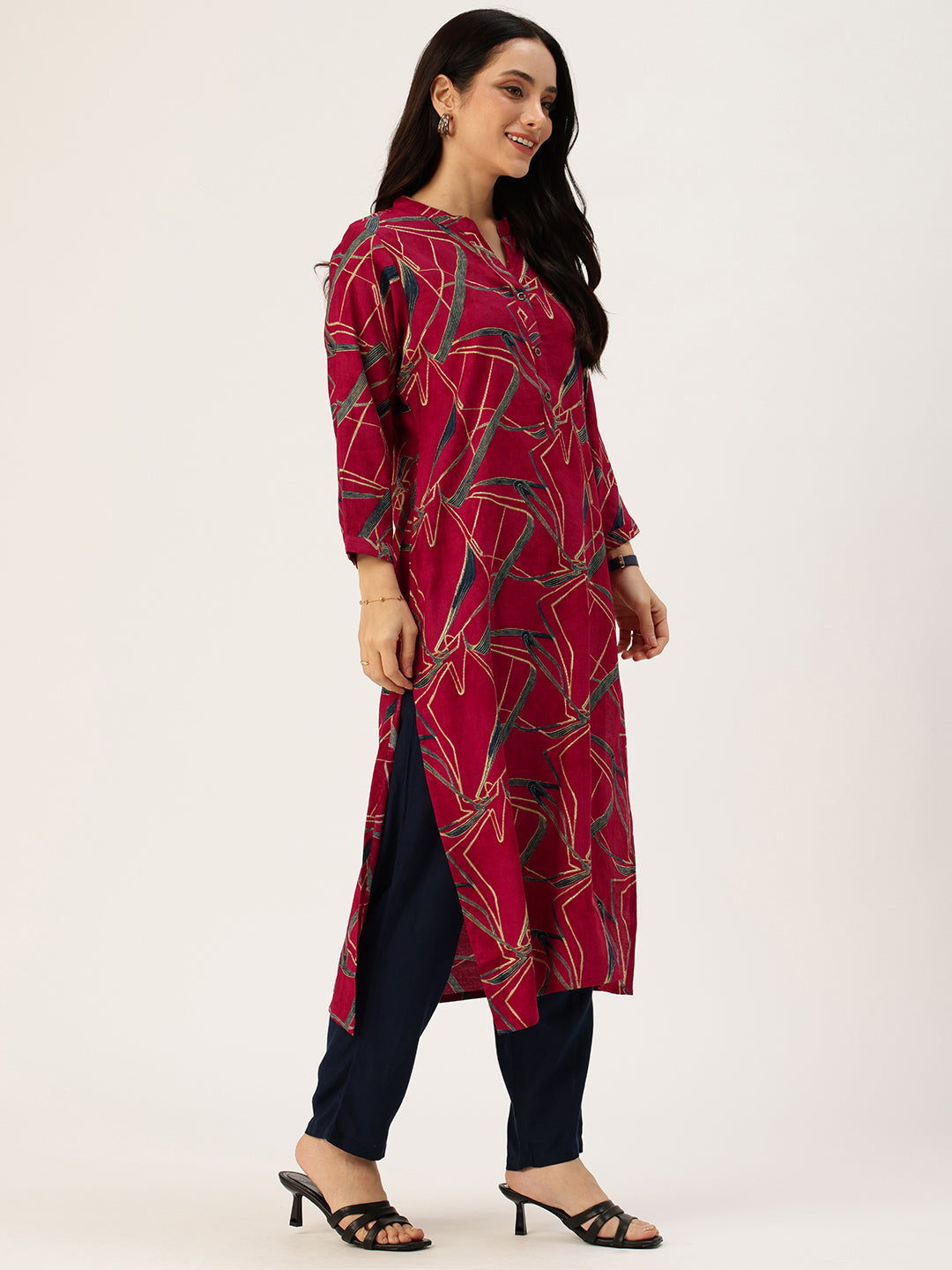 Fuchsia Abstract Printed Kurta