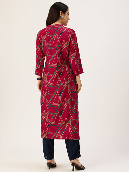 Fuchsia Abstract Printed Kurta