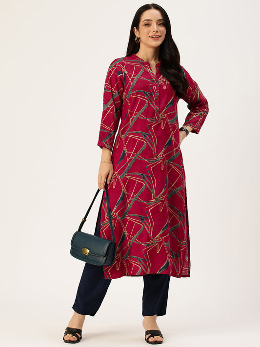 Fuchsia Abstract Printed Kurta