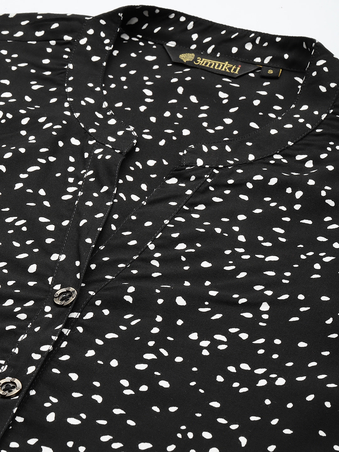 Black Viscose Rayon Mandarin Collar Printed Tunic