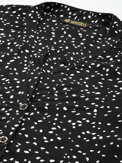Black Viscose Rayon Mandarin Collar Printed Tunic