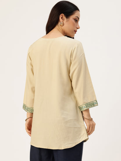 Green Viscose Rayon Embroidered Tunic