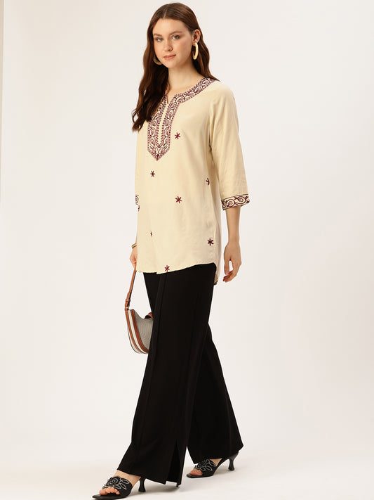 Maroon Embroidered Ethnic Tunic
