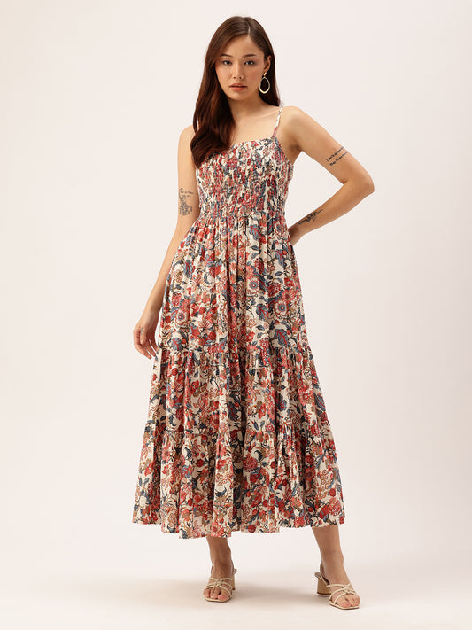 Multi Floral Print Fit & Flare Midi Dress