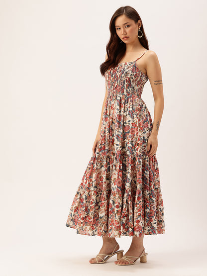 Multi Floral Print Fit & Flare Midi Dress