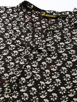 Black Floral Printed Mandarin Collar Tunic