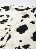 White Printed Mandarin Collar Tunic