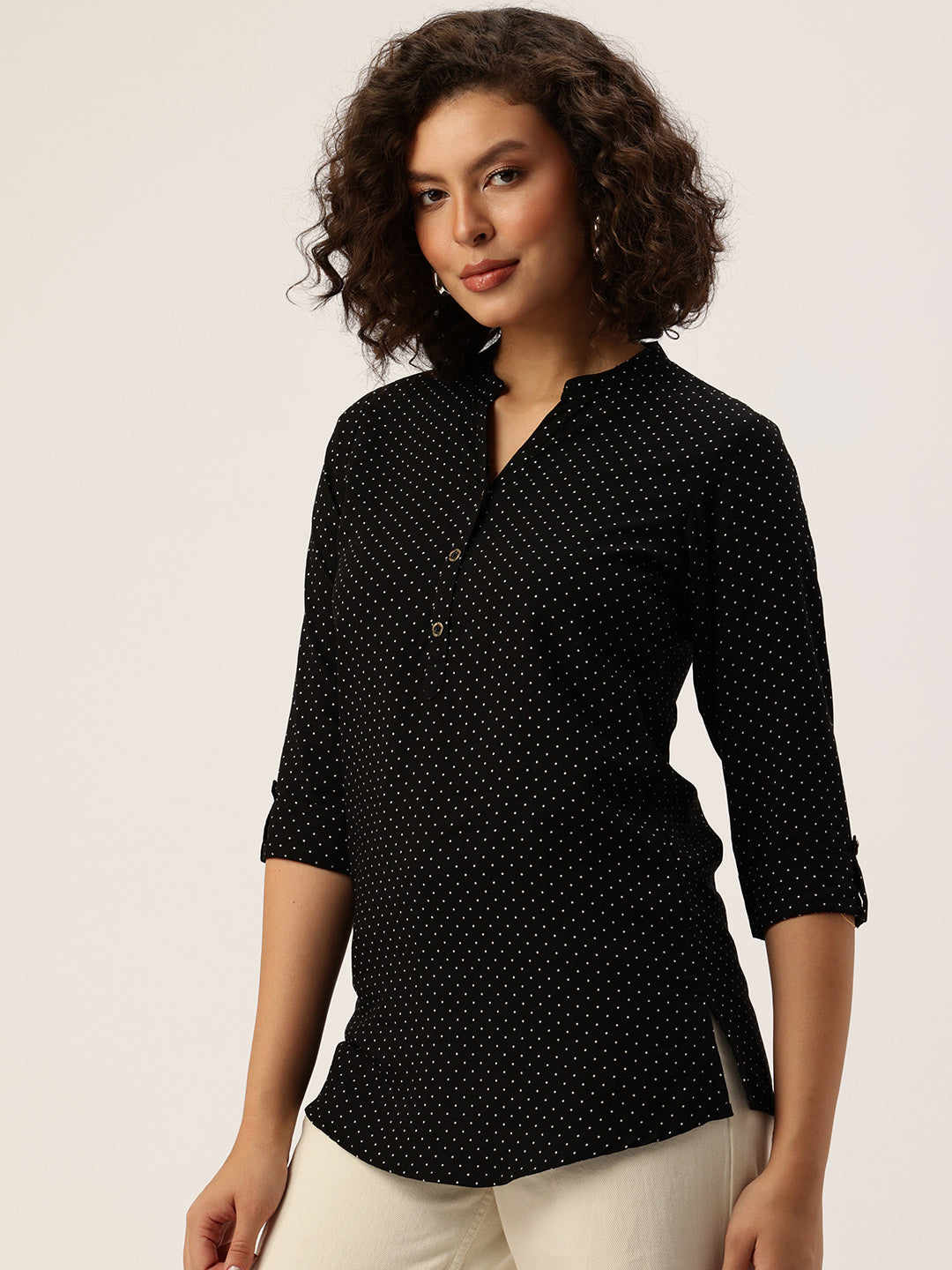 Black Printed Short Kurta