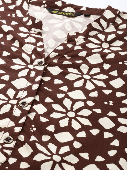 Marcella Floral Printed Mandarin Collar Tunic, Floral Printed Tunic, printed tunic, mandarin collar Tunic, casual wear Tunic, women’s tunic, Office Wear Tunic