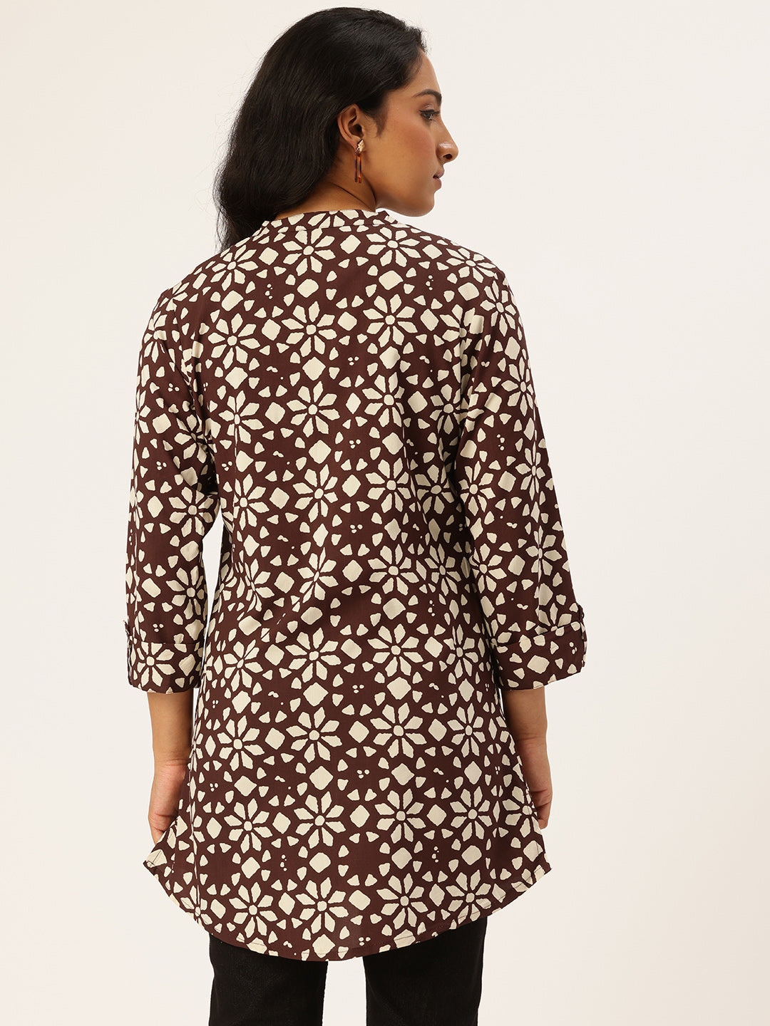 Marcella Floral Printed Mandarin Collar Tunic, Floral Printed Tunic, printed tunic, mandarin collar Tunic, casual wear Tunic, women’s tunic, Office Wear Tunic