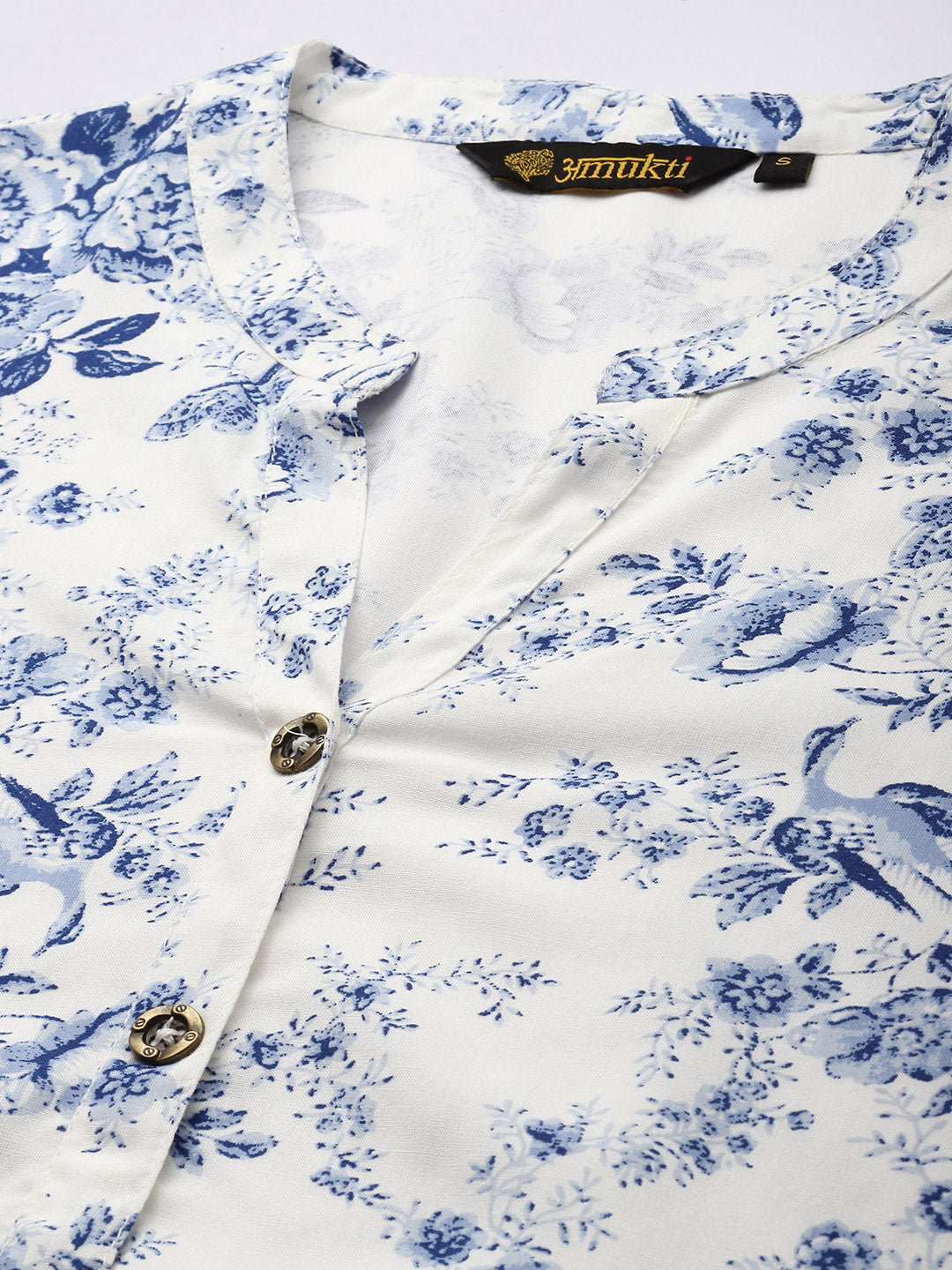 Blue Printed Mandarin Collar Tunic
