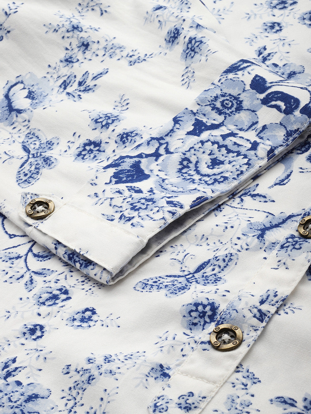 Blue Printed Mandarin Collar Tunic