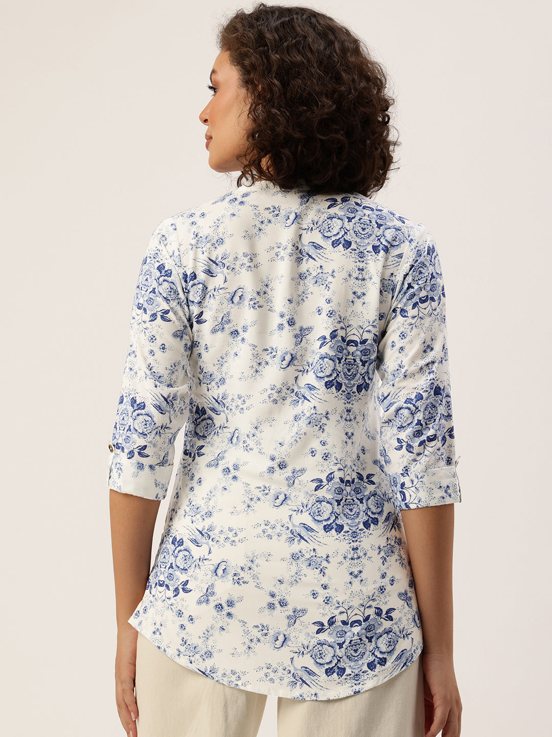 Blue Printed Mandarin Collar Tunic