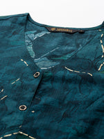 Green Leaf Printed V-Neck Kurta
