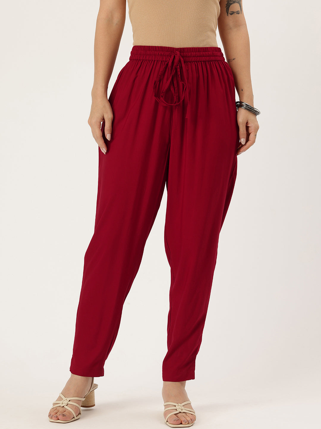 Lotus Red Solid Pencil Pant