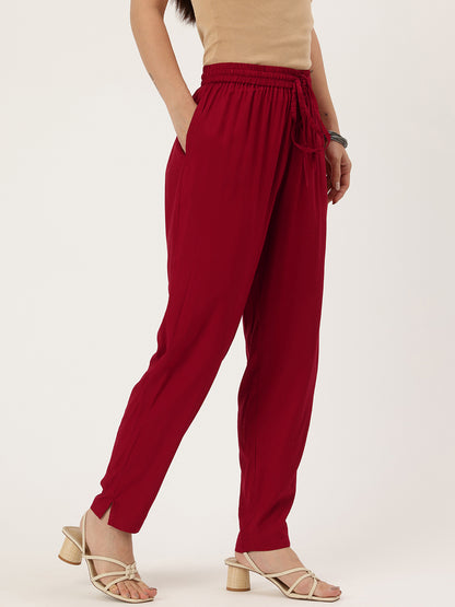 Lotus Red Solid Pencil Pant