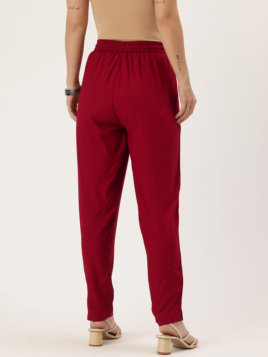 Lotus Red Solid Pencil Pant