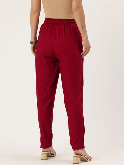 Lotus Red Solid Pencil Pant